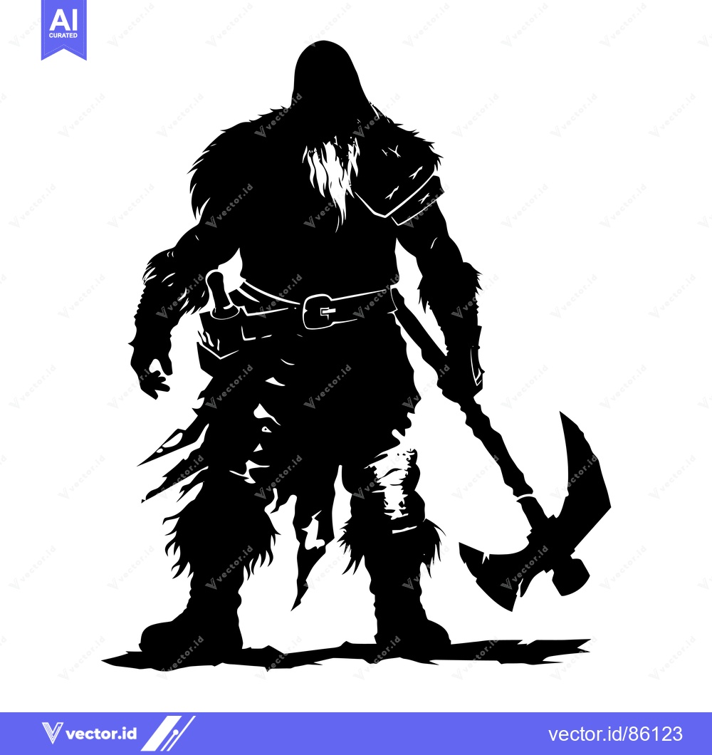 Premium Vector dari Silhouette of a Bearded Viking Warrior Holding an Axe