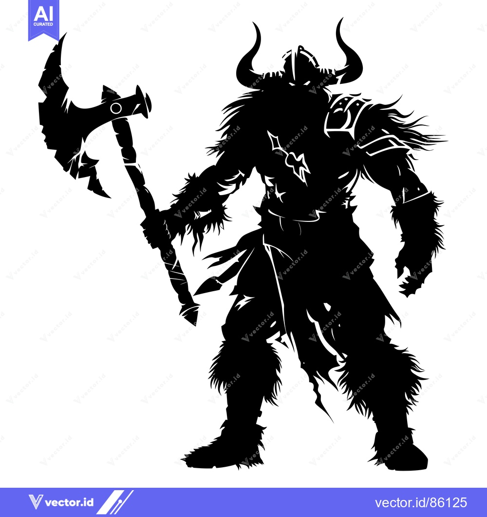 Premium Vector of Silhouette of a Furry Warrior Holding a Large Axe