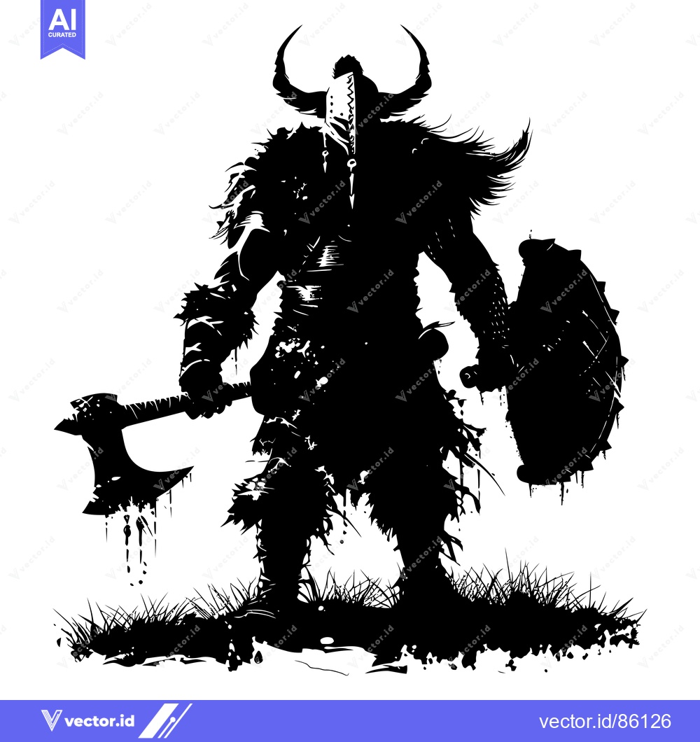 Premium Vector of Silhouetted Viking Warrior with Axe and Shield