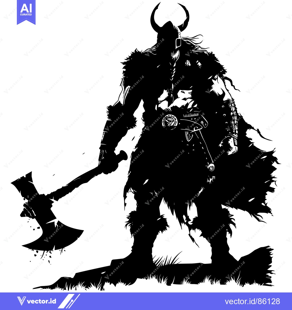 Premium Vector dari Silhouette of a Viking Warrior Holding an Axe