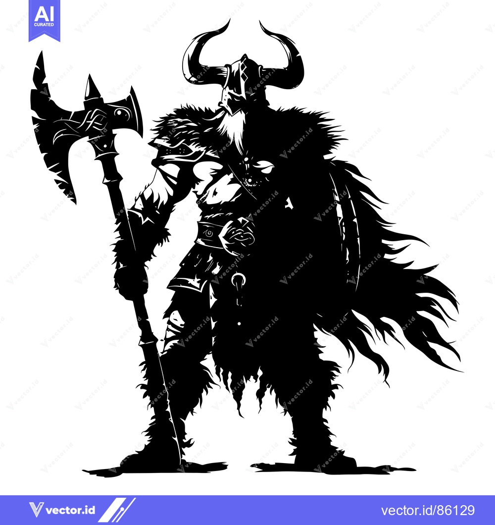 Premium Vector dari Black and White Silhouette of a Viking Warrior Holding an Axe