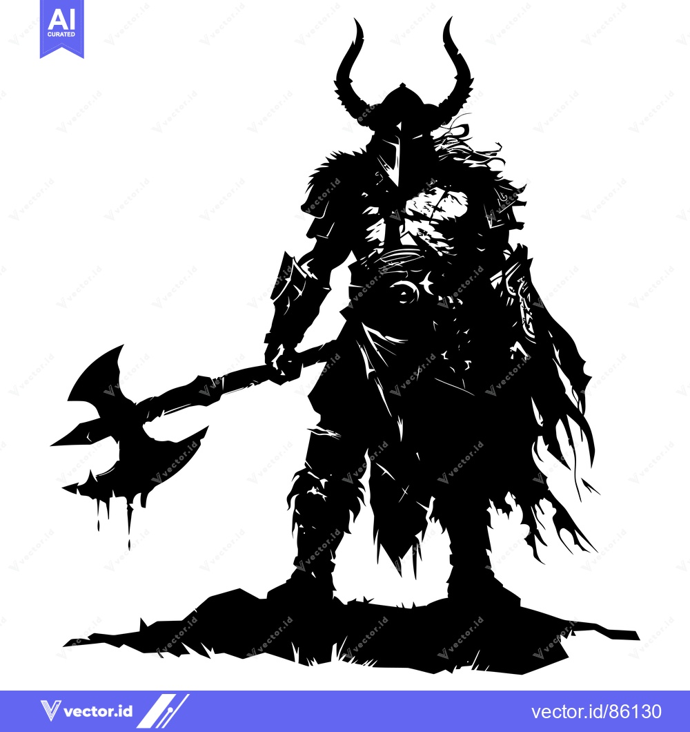Premium Vector of Silhouetted Warrior with Axe and Horns