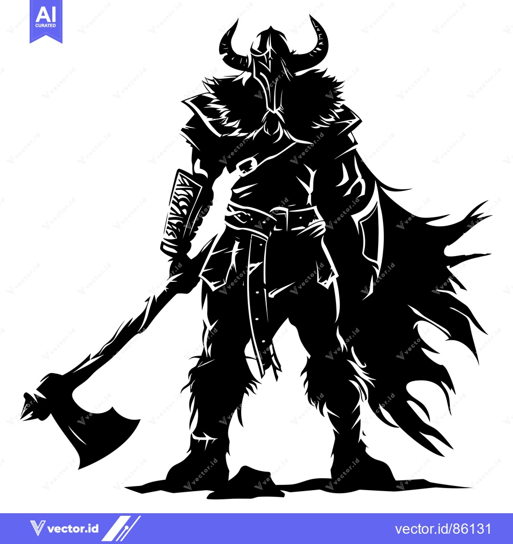Premium Vector of A Silhouetted Viking Warrior Holding an Axe