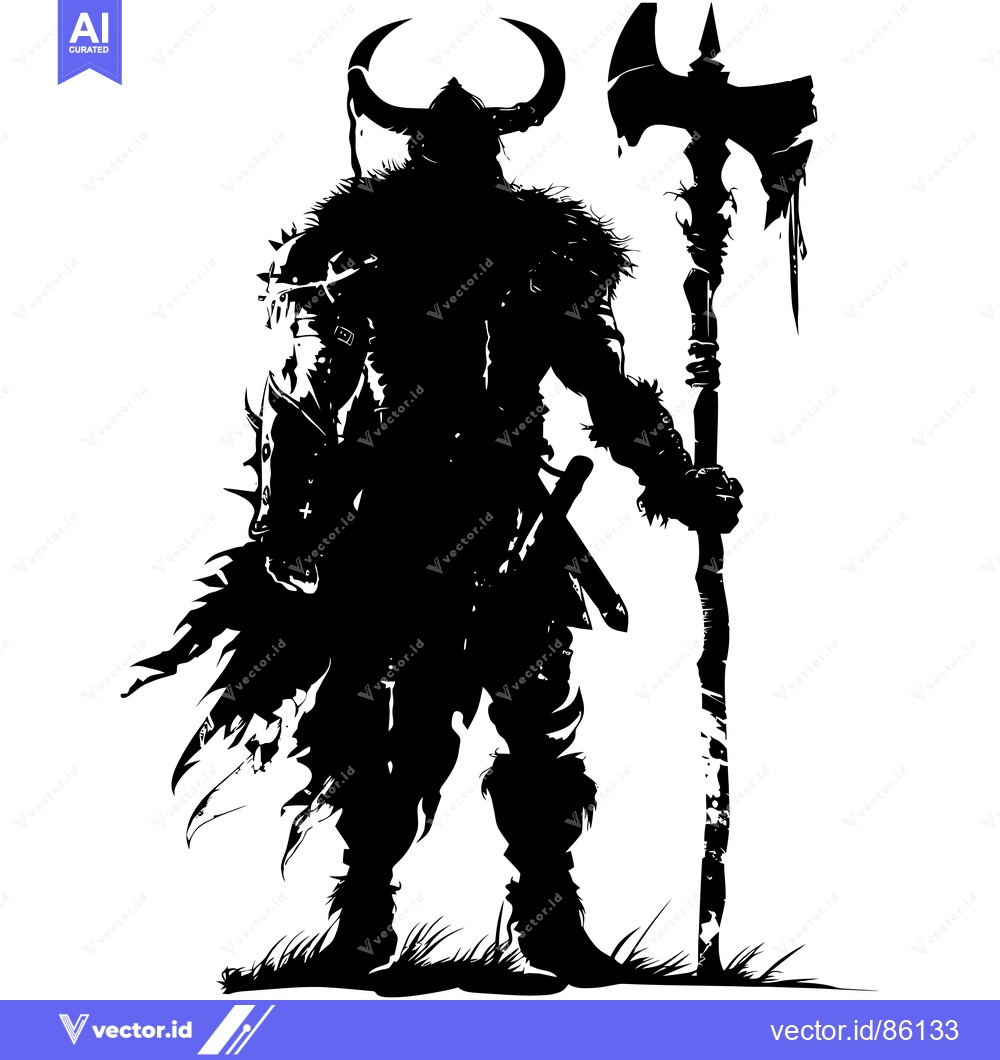 Premium Vector dari Silhouette of a Viking Warrior with Axe and Horns