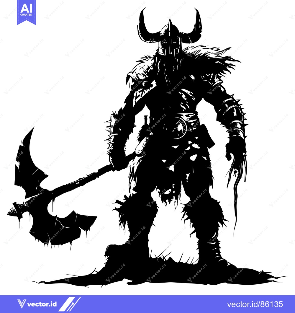 Premium Vector dari A Silhouetted Viking Warrior Holding a Large Axe