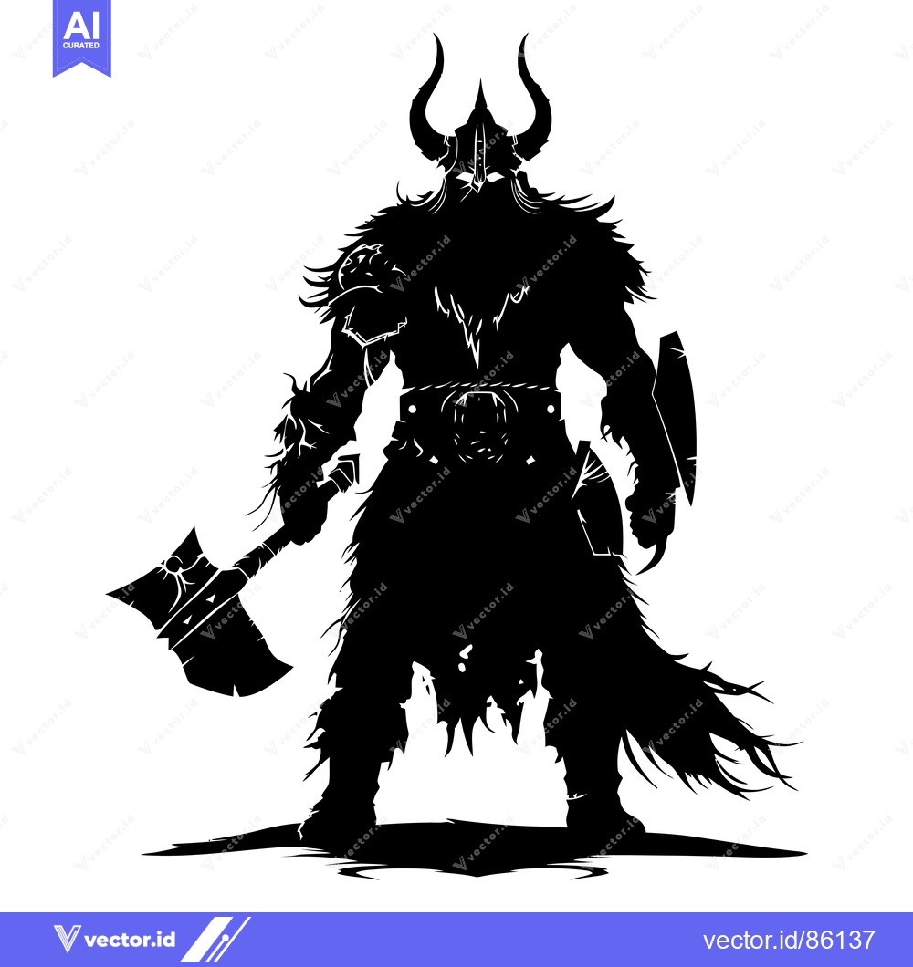 Premium Vector dari Silhouette of a Viking Warrior Holding an Axe and Shield