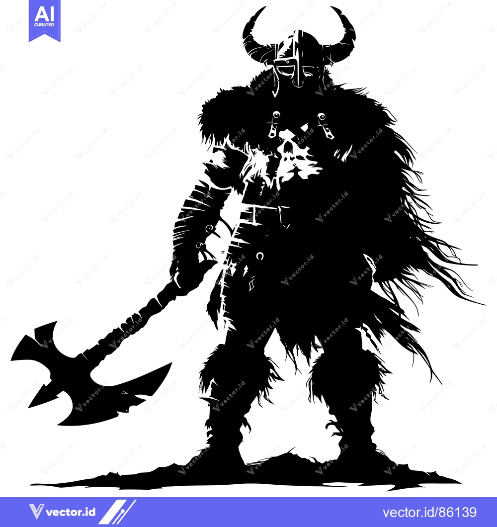 Premium Vector of A Viking Warrior Holding a Double-Headed Axe, Silhouetted in Black