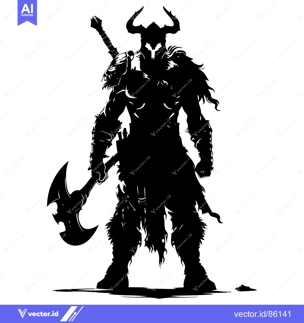 Premium Vector of Silhouette of a Warrior with a Horned Helmet and Axe