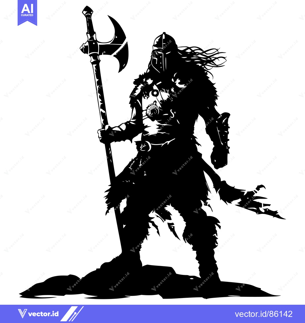 Premium Vector dari Silhouetted Warrior with Axe and Fur Armor