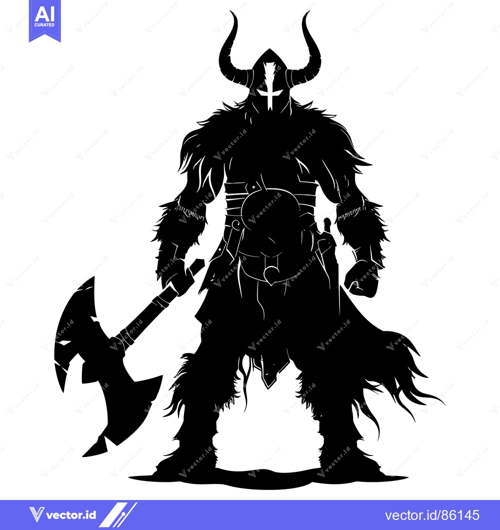 Premium Vector dari Silhouette of a Viking Warrior Holding a Double-Headed Axe
