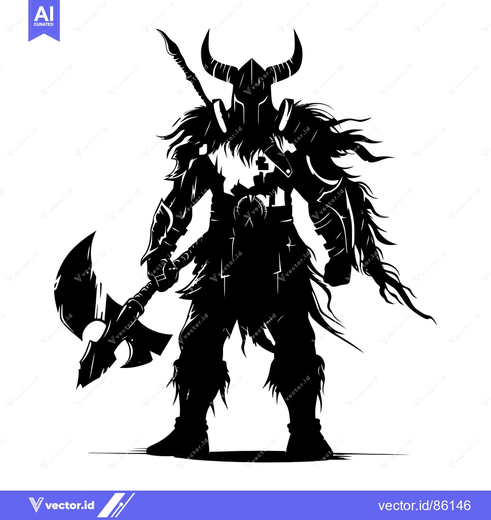 Premium Vector dari Silhouette of a Viking Warrior with Axe and Spear