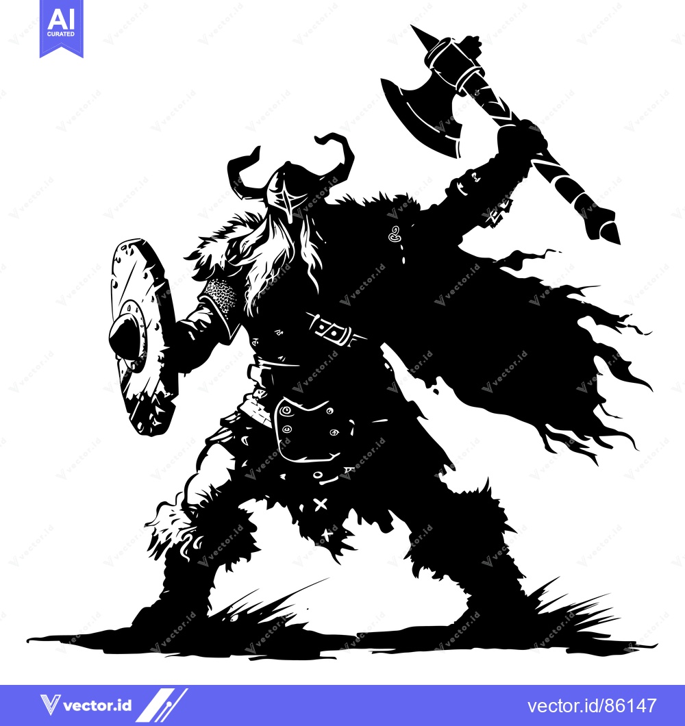 Premium Vector dari A Silhouette of a Viking Warrior Holding an Axe and a Shield