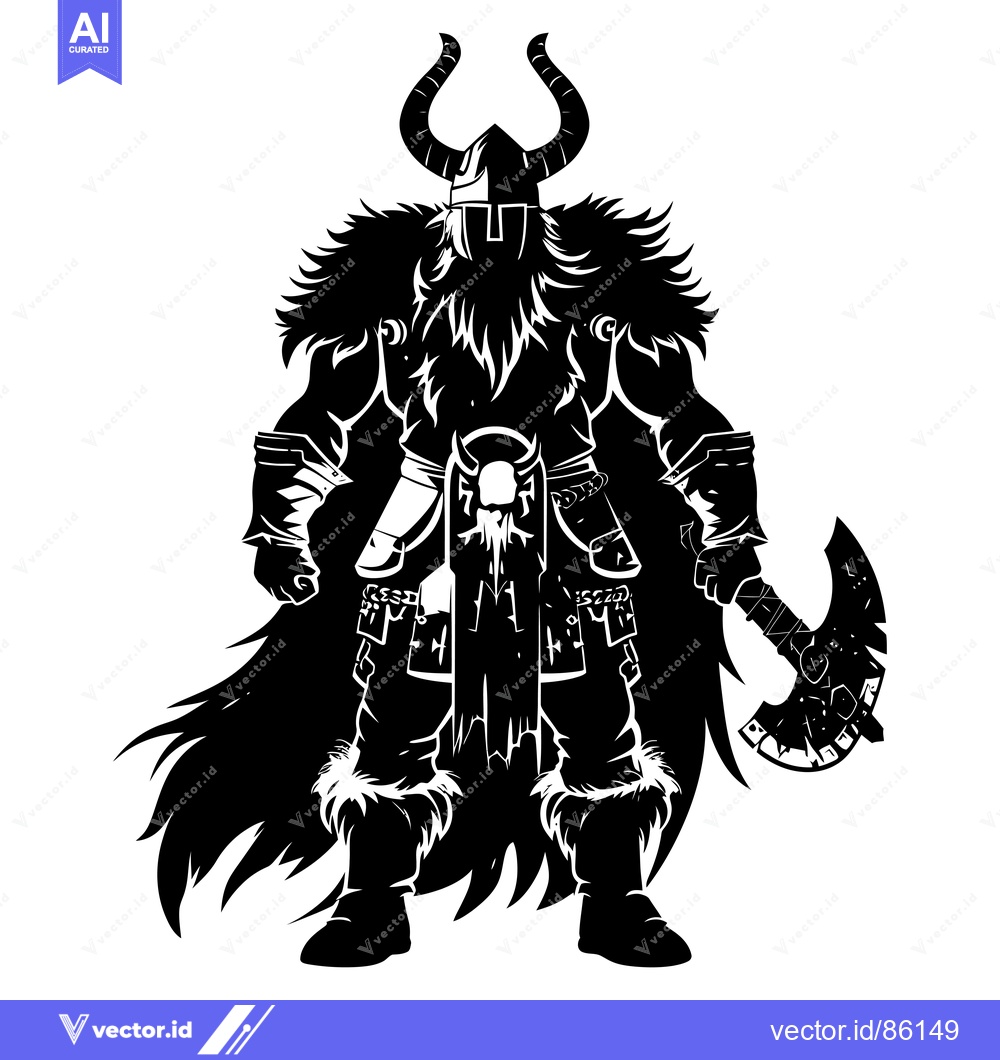 Premium Vector dari Black and White Silhouette of a Viking Warrior Holding an Axe