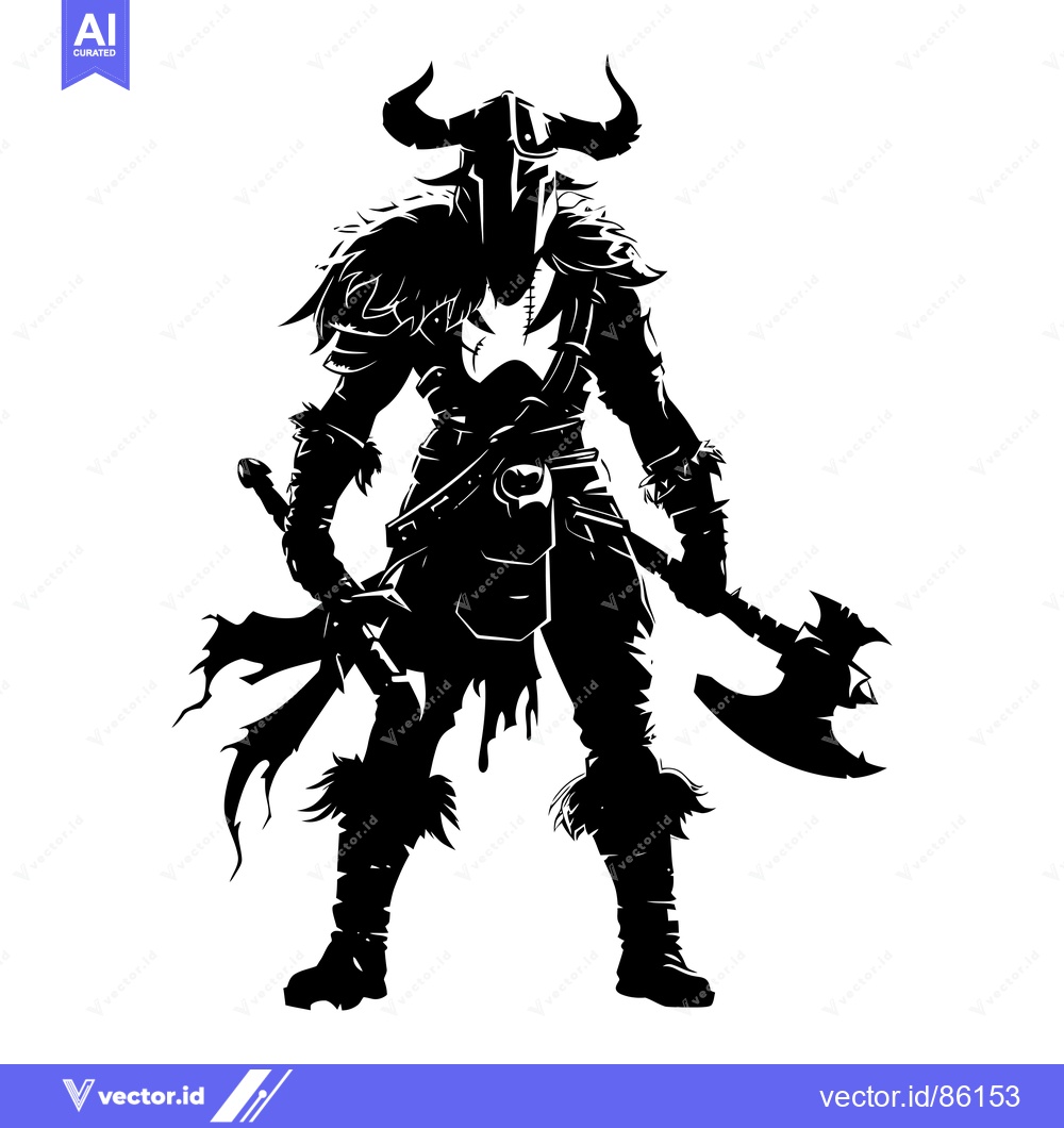 Premium Vector dari Silhouette of a Viking Warrior Holding an Axe and Sword