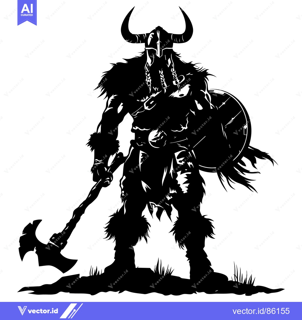 Premium Vector dari Silhouette of a Viking Warrior with an Axe and Shield