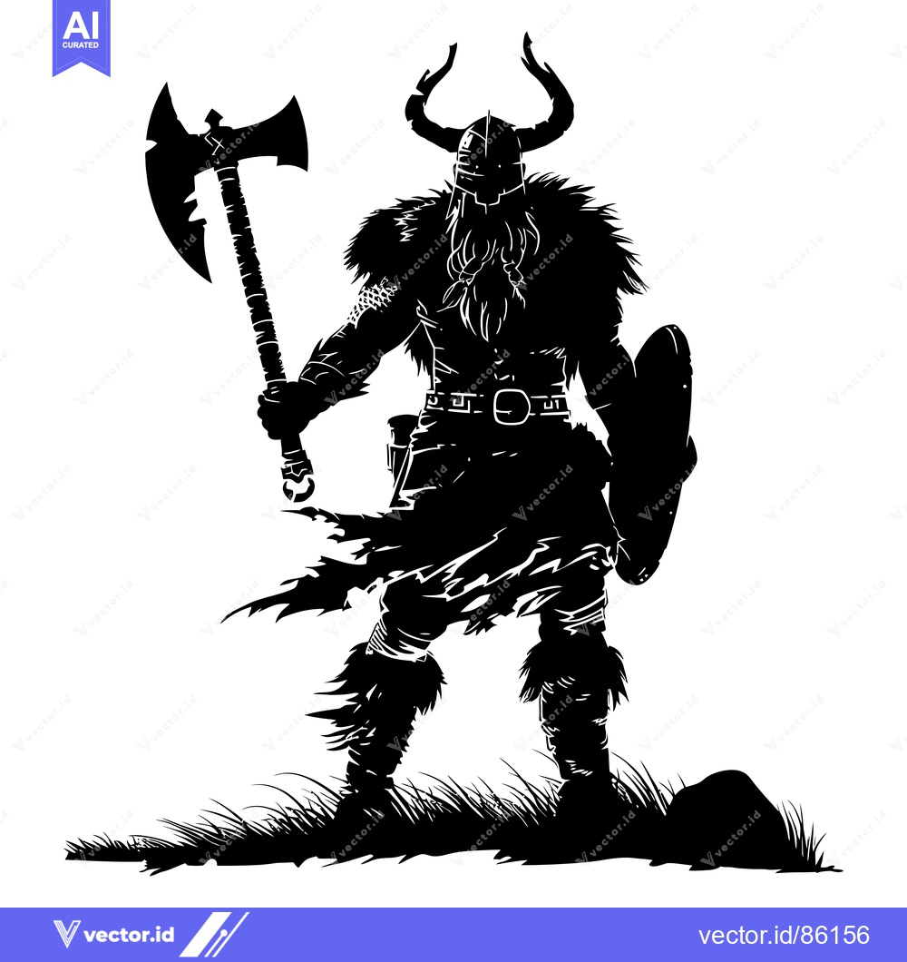 Premium Vector dari Silhouette of a Viking warrior with an axe and shield