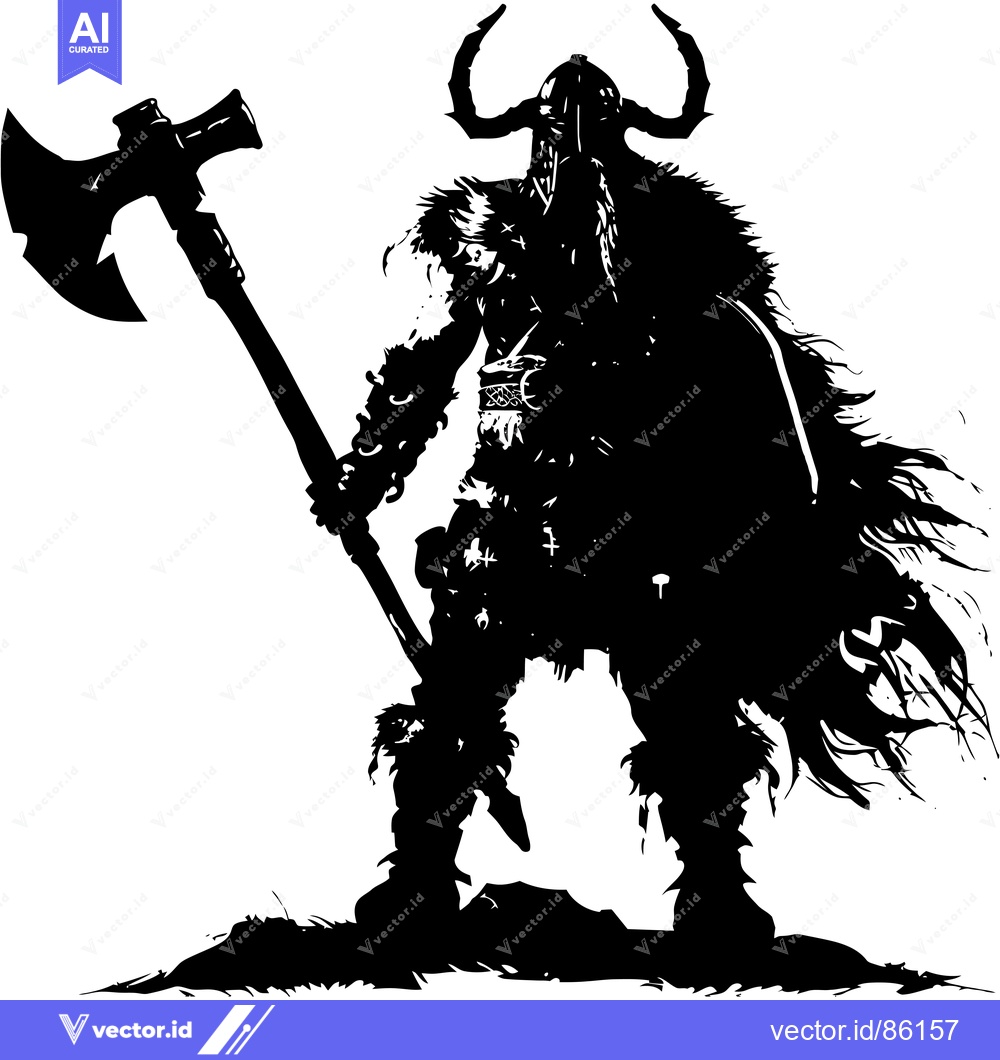 Premium Vector dari A Silhouetted Viking Warrior Holding an Axe