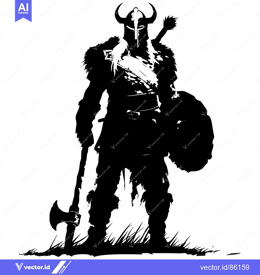 Premium Vector dari Silhouette of a Viking Warrior with Axe and Shield