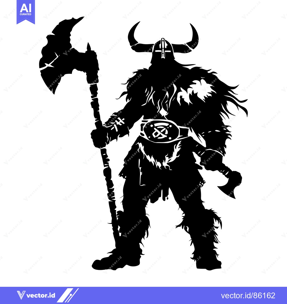 Premium Vector dari A Silhouetted Viking Warrior Holding a Double-Headed Axe