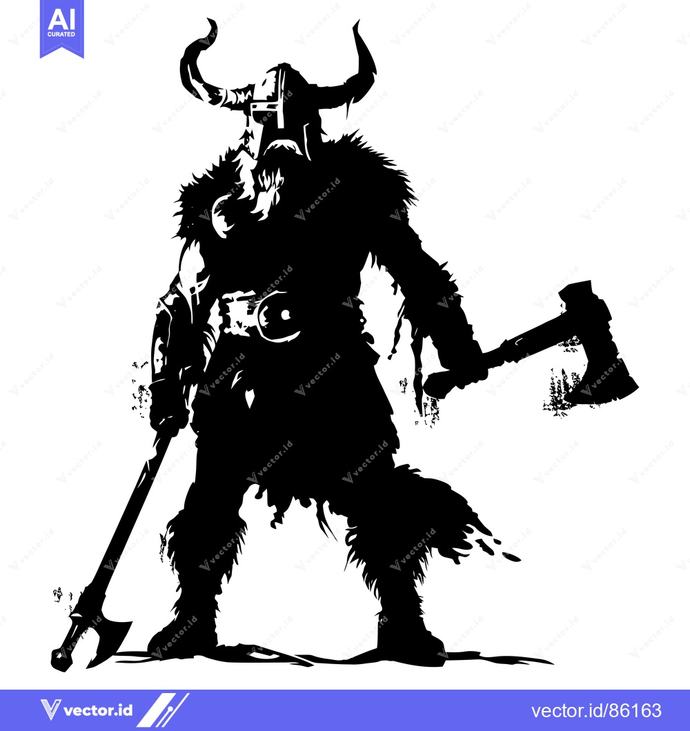Premium Vector dari Black and White Silhouette of a Viking Warrior Holding an Axe