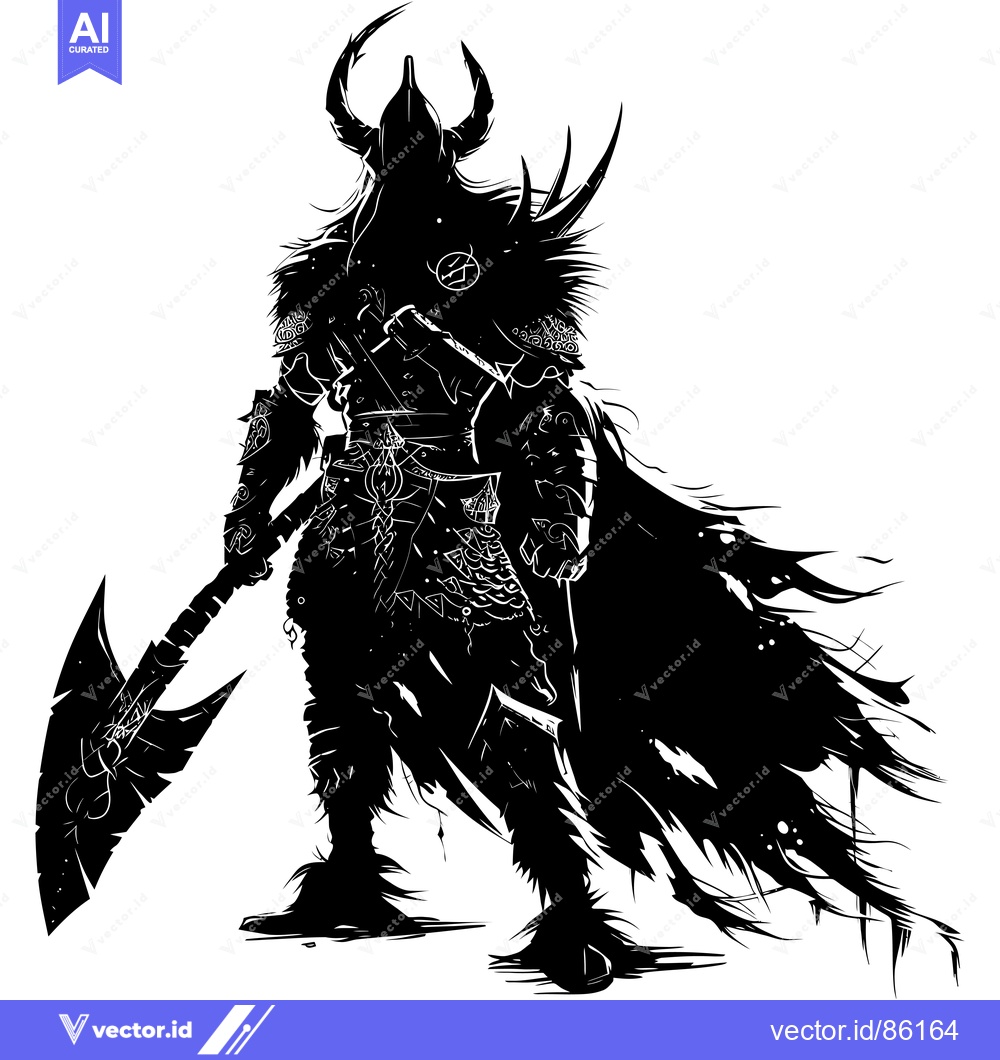 Premium Vector of Silhouette of a Warrior with an Axe and Spiked Helmet