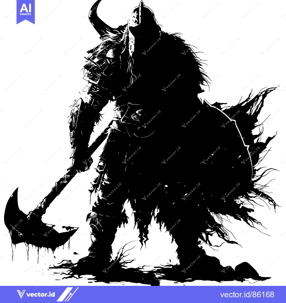 Premium Vector dari Silhouette of a Viking Warrior Holding an Axe