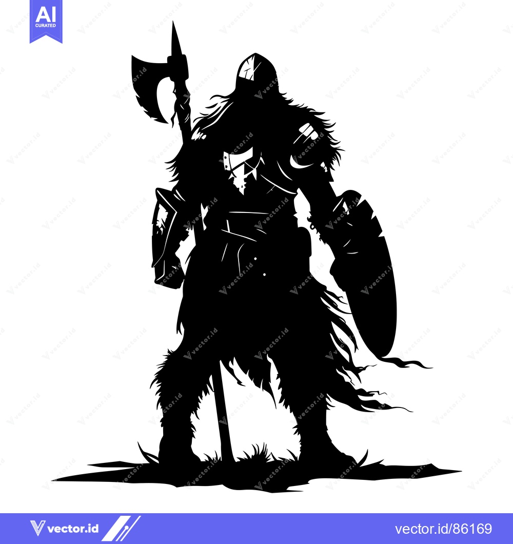 Premium Vector dari Silhouette of a Warrior Holding an Axe and Shield