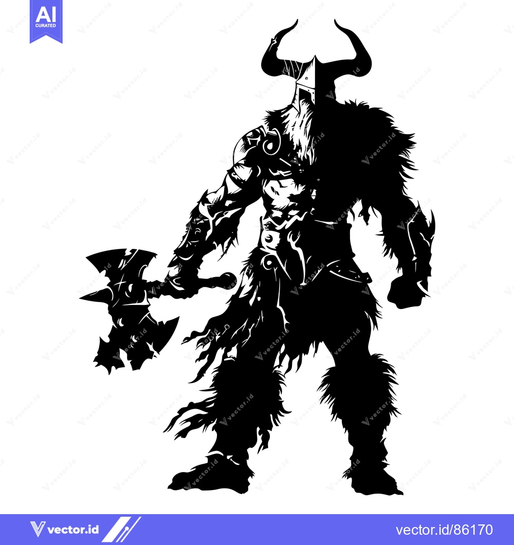Premium Vector of A Silhouetted Viking Warrior Holding An Axe