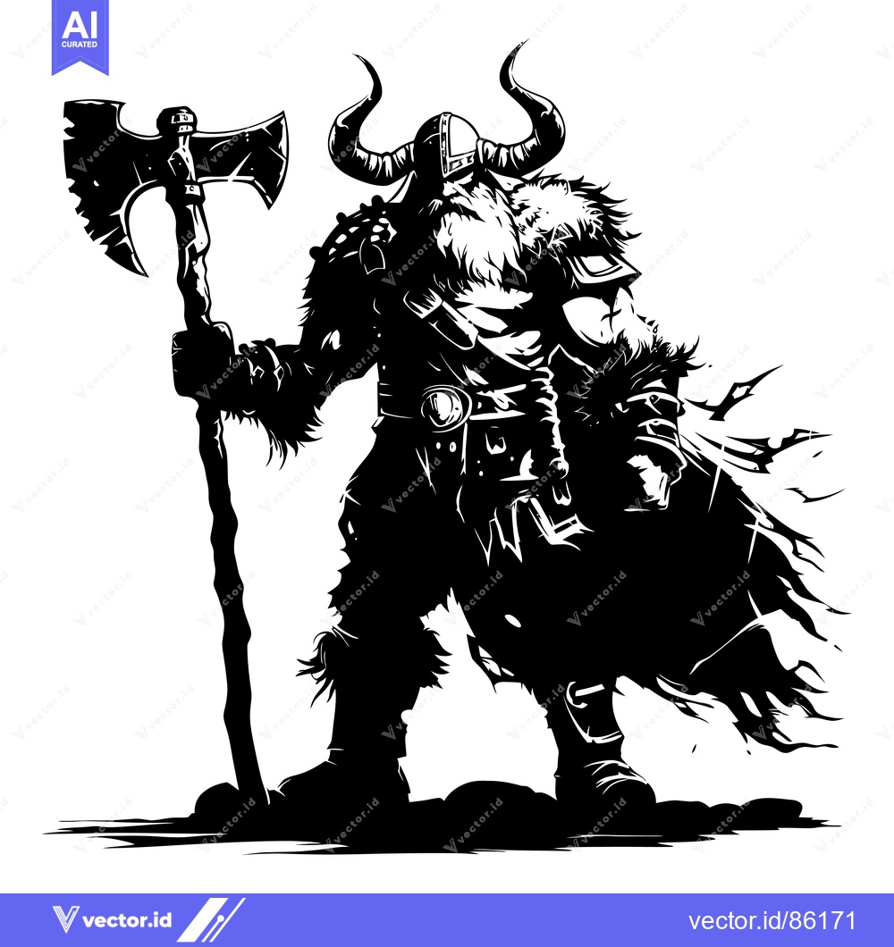 Premium Vector dari A Silhouetted Viking Warrior Holding a Double-Headed Axe