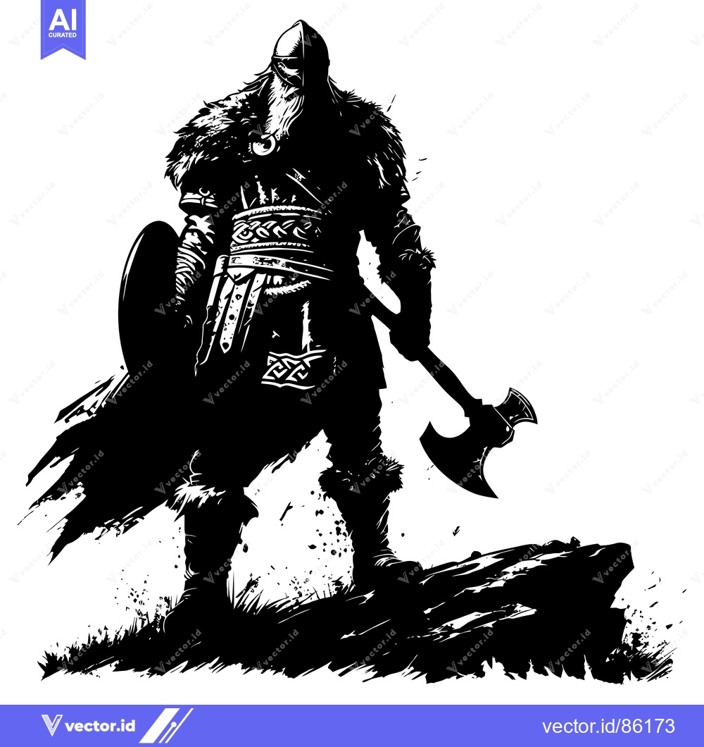 Premium Vector dari A Silhouetted Viking Warrior with Axe and Shield