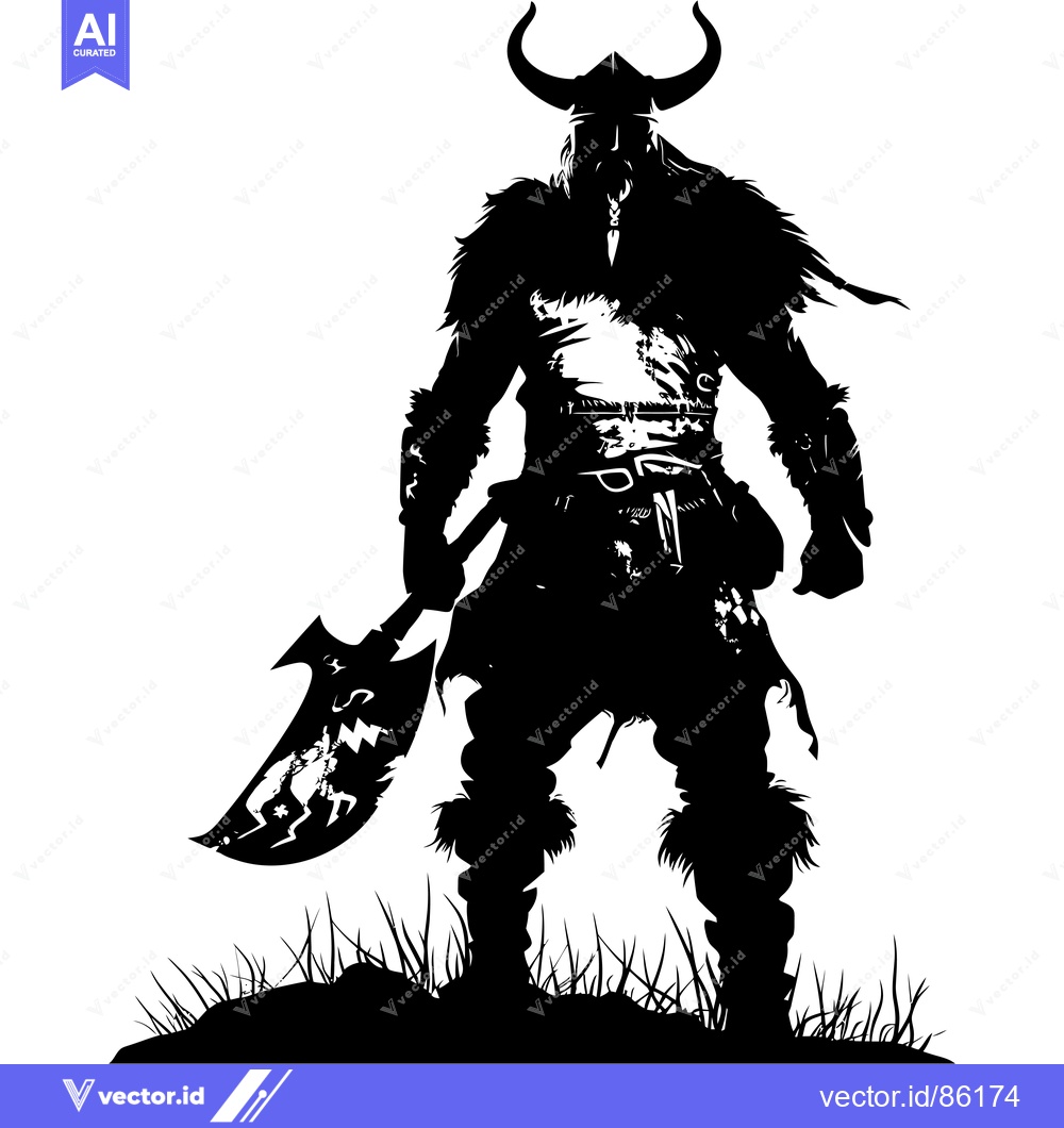 Premium Vector dari Silhouetted Viking Warrior with Axe and Helmet