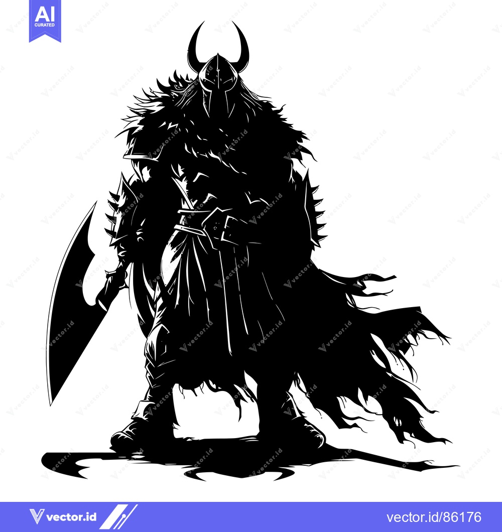 Premium Vector of Silhouette of a warrior with a large axe and horned helmet