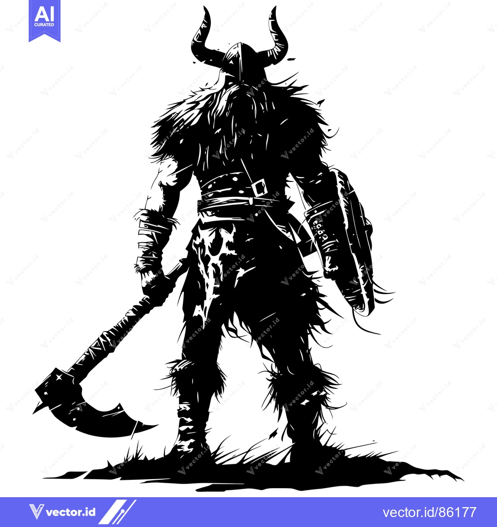 Premium Vector dari Silhouette of a Viking Warrior Holding an Axe and Shield