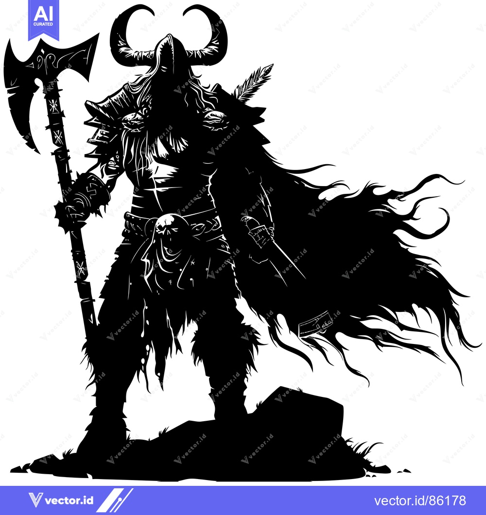 Premium Vector dari Silhouette of a horned warrior with an axe and a cape