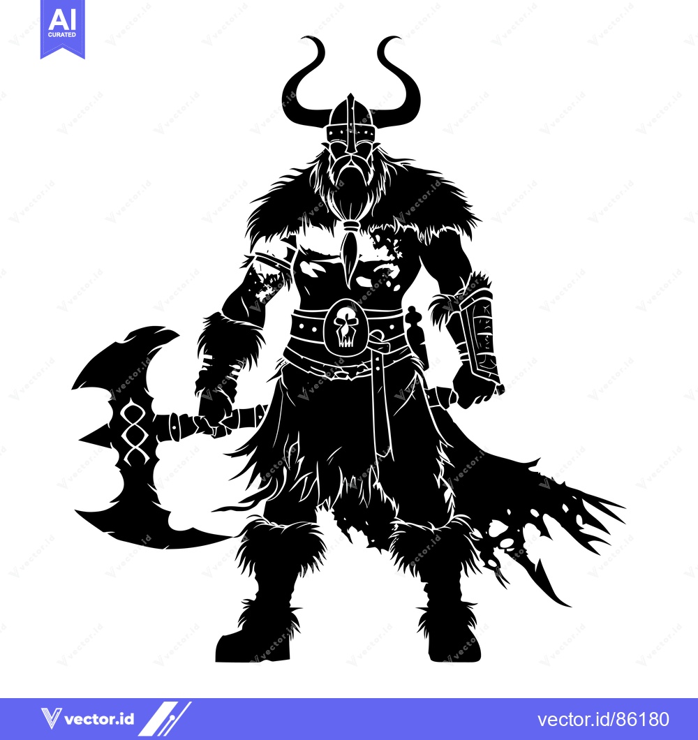 Premium Vector dari A Silhouetted Viking Warrior with a Double-Headed Axe
