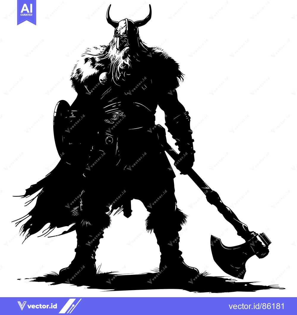 Premium Vector dari Silhouette of a Viking Warrior Holding an Axe and Shield