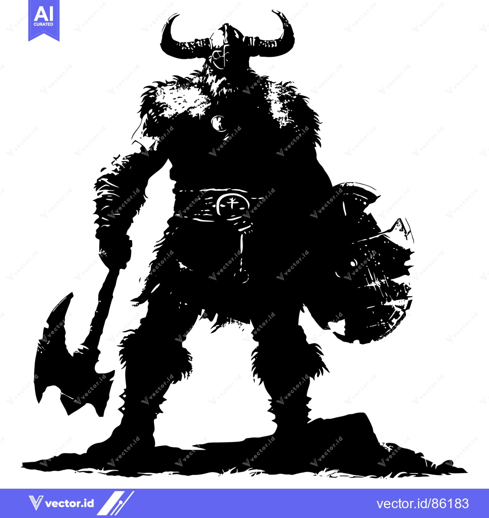 Premium Vector of A Silhouette of a Viking Warrior with an Axe and Shield