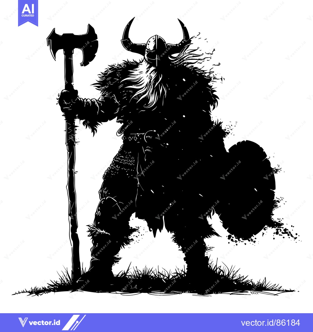Premium Vector dari Silhouette of a Viking Warrior Holding an Axe and Shield