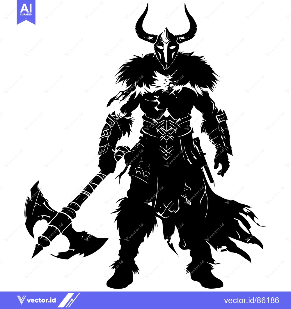 Premium Vector dari Silhouette of a warrior holding a double-bladed axe