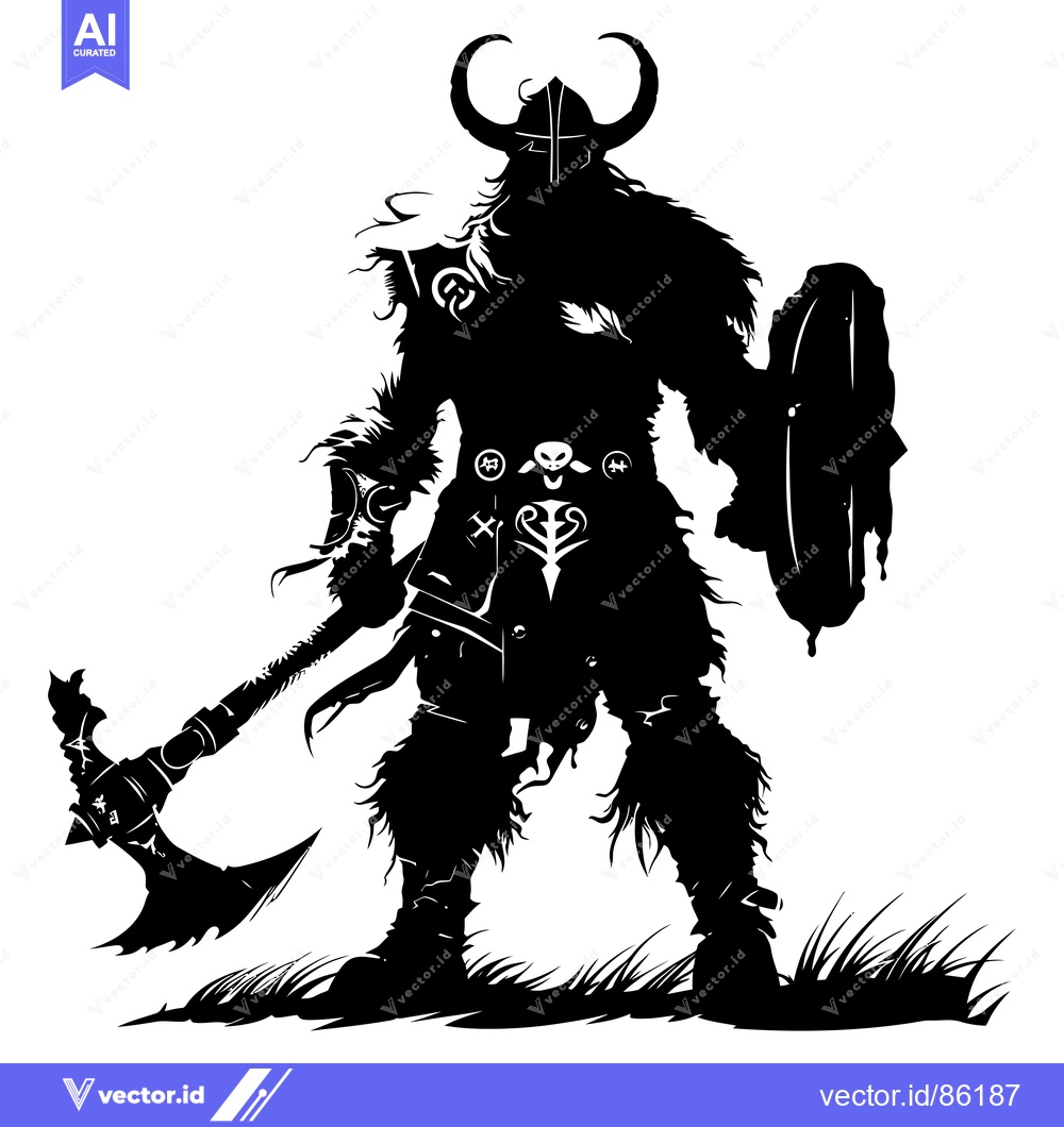 Premium Vector dari Silhouette of a Viking Warrior Holding an Axe and Shield