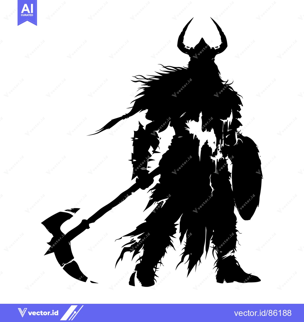 Premium Vector dari Silhouette of a Warrior with an Axe and Shield