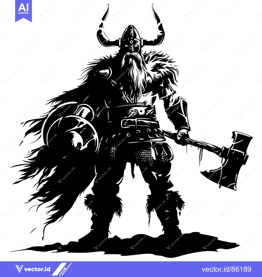 Premium Vector of A fierce viking warrior with an axe and shield