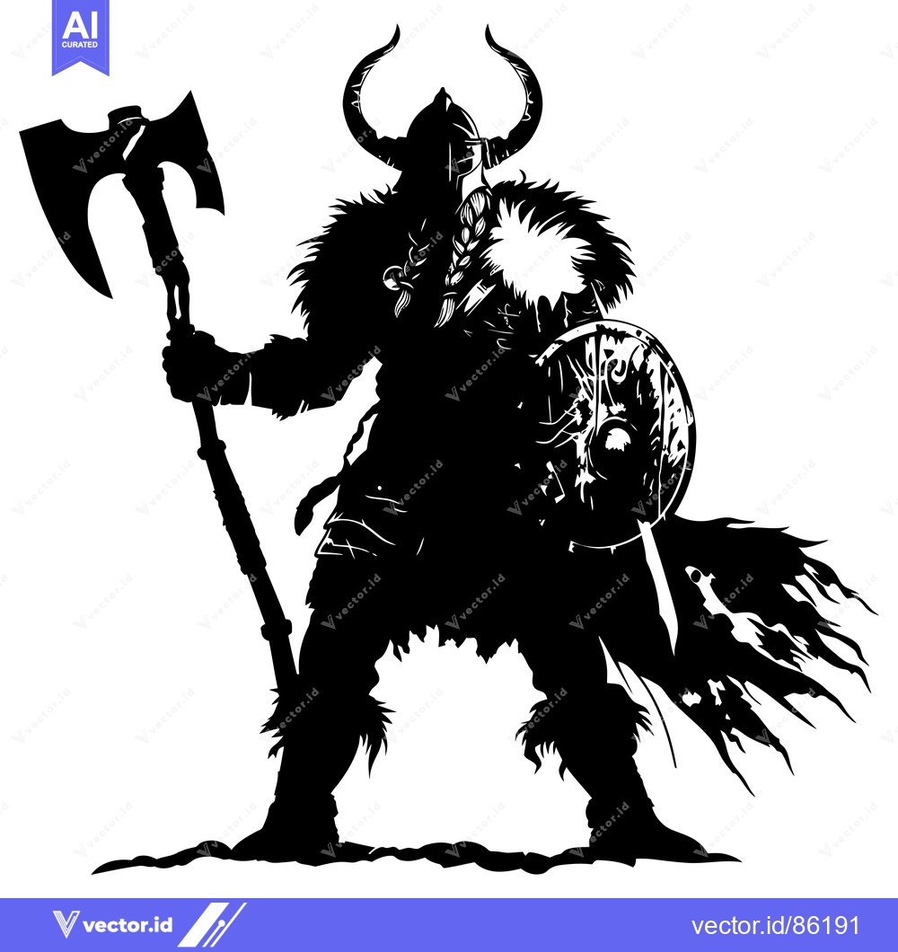 Premium Vector dari Silhouette of a Viking Warrior Holding an Axe and Shield
