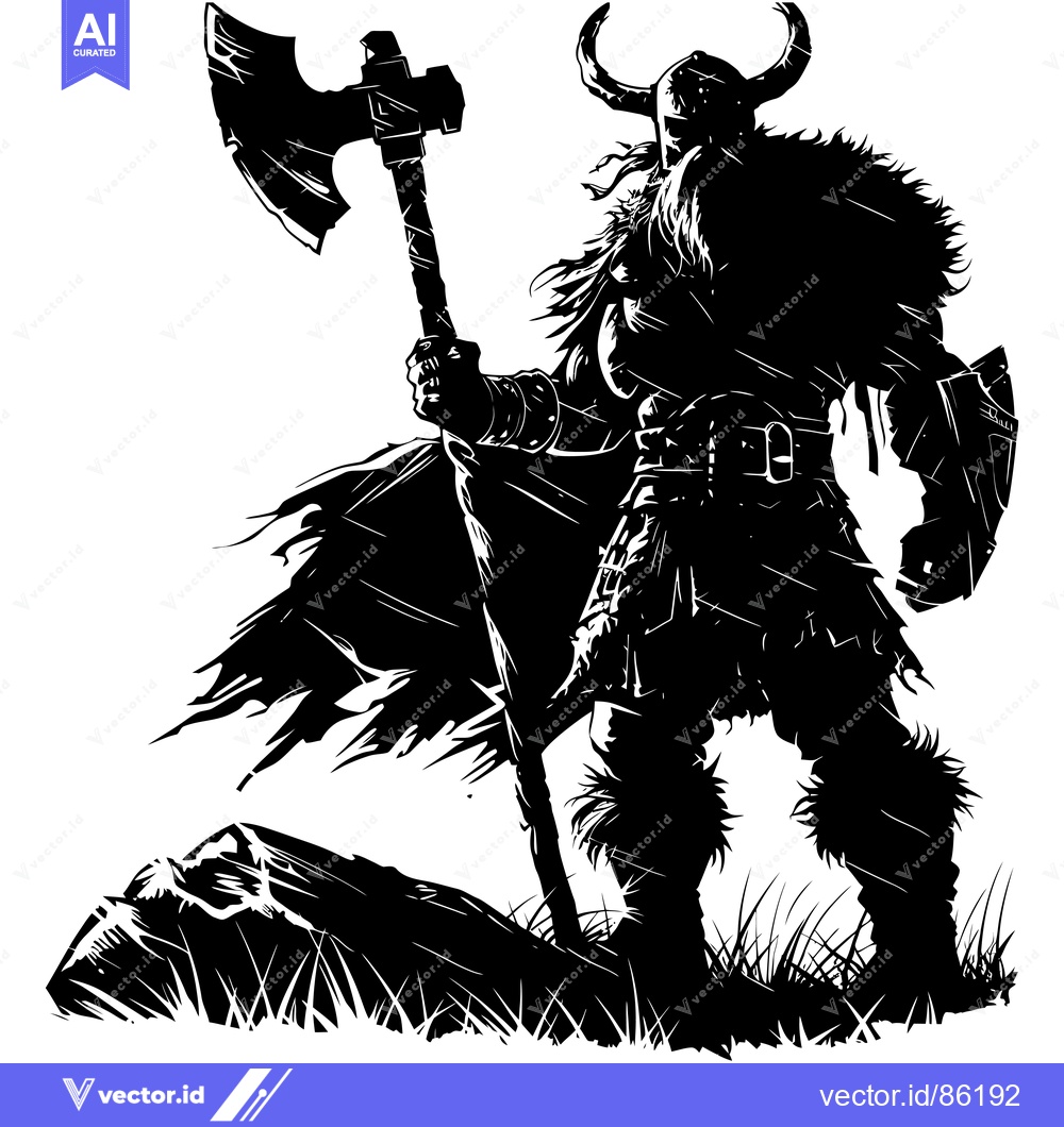 Premium Vector dari Silhouette of a Viking Warrior Holding an Axe