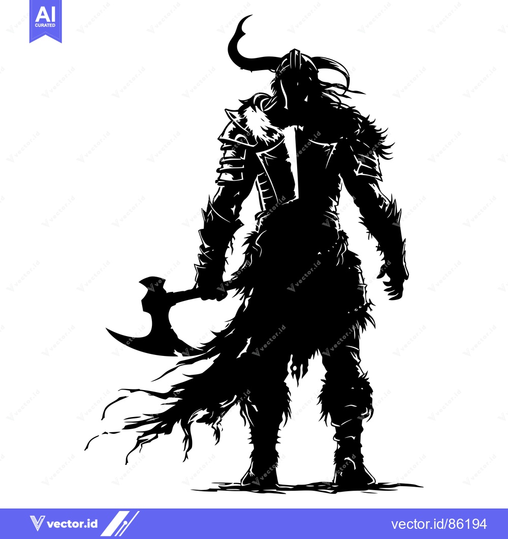 Premium Vector dari Silhouette of a Viking Warrior Holding an Axe