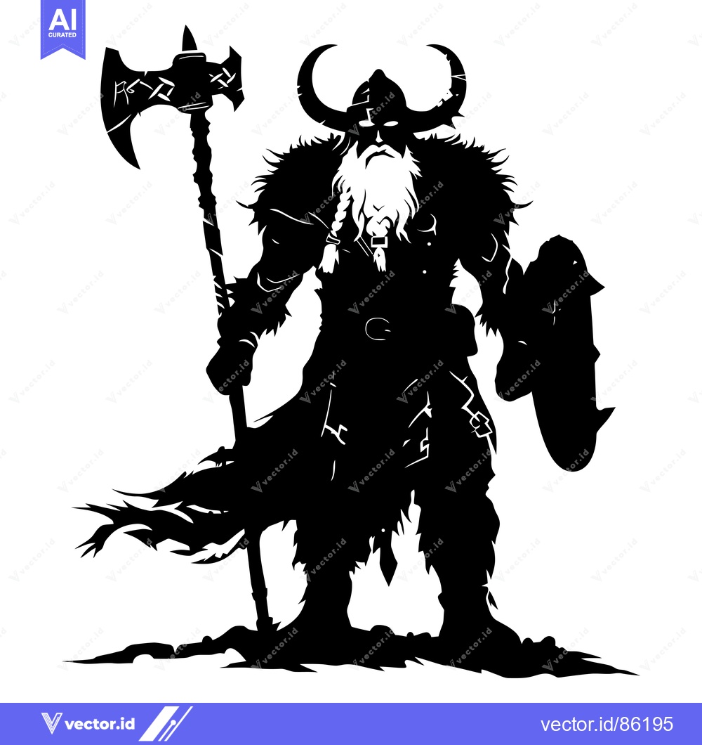 Premium Vector dari Silhouette of a Viking Warrior Holding an Axe and Shield