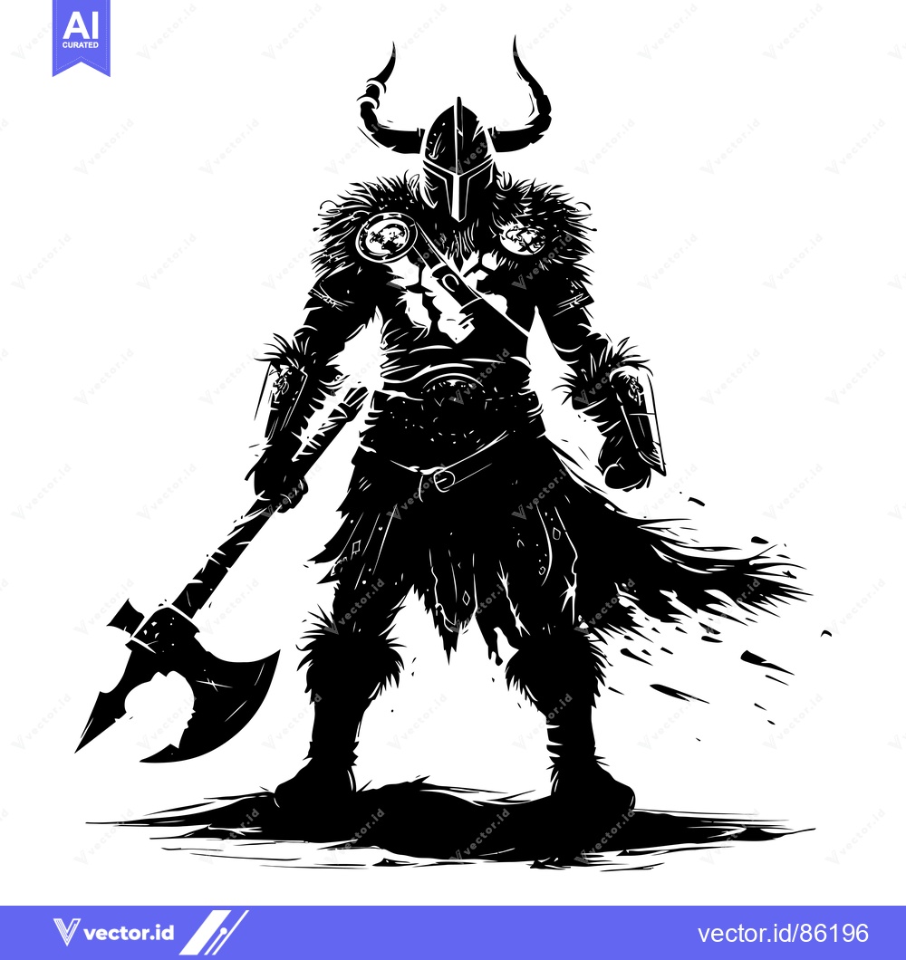 Premium Vector of A Black and White Silhouette of a Warrior Holding an Axe