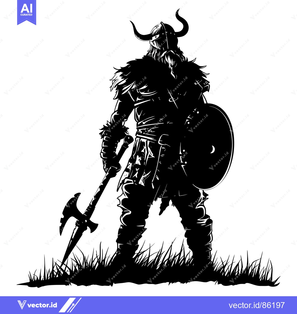 Premium Vector of Silhouette of a Viking Warrior Holding an Axe and Shield