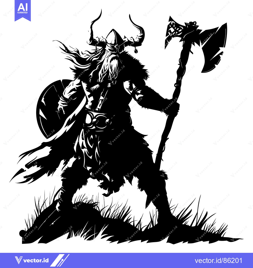 Premium Vector dari Silhouette of a Viking Warrior Holding an Axe and Shield