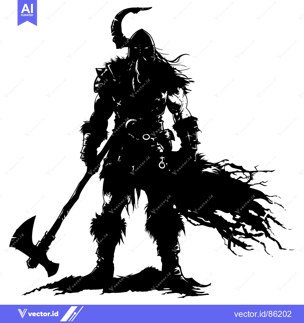 Premium Vector of Silhouette of a Viking Warrior Holding a Double-Headed Axe